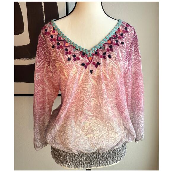 Akemi + Kin Tops - Akemi + Kin for Anthropologie Embroidered Ombré Blouse | Size L